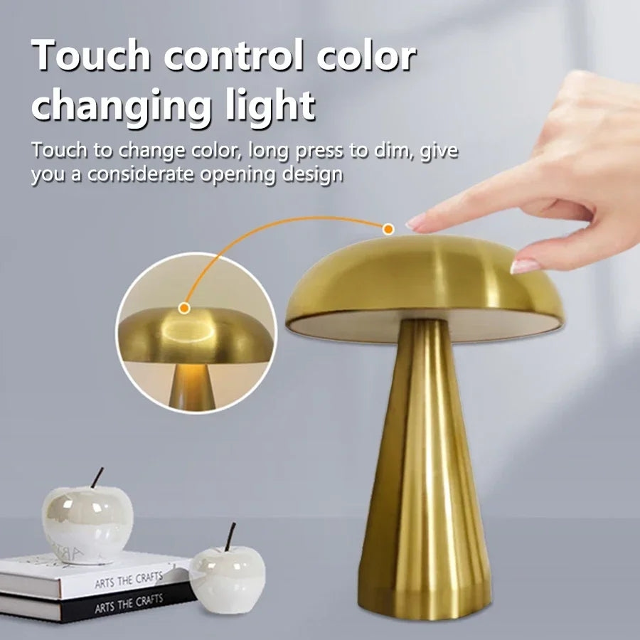 Lampe de bureau sans fil champignon rétro en métal