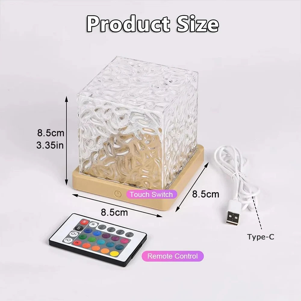 Lampe de bureau enfant cube rechargeable à reflets de vagues et télécommande