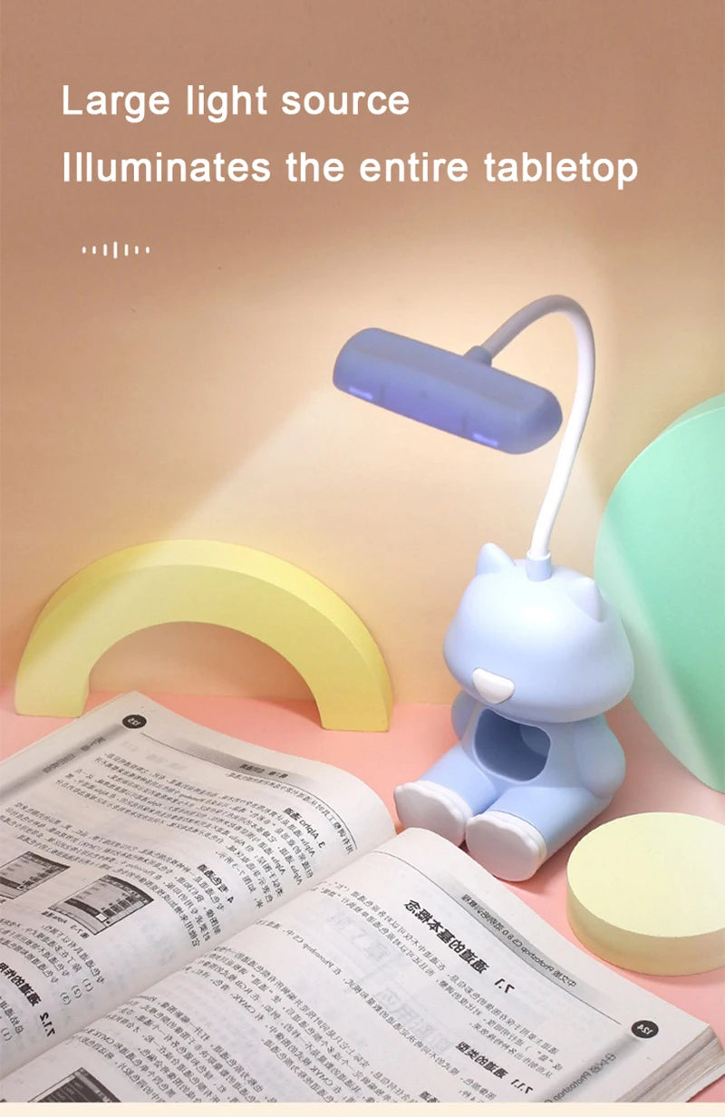 Lampe de bureau enfant chat rechargeable avec support téléphone