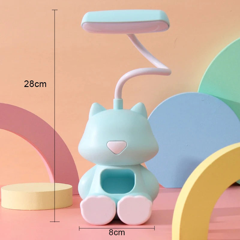 Lampe de bureau enfant chat rechargeable avec support téléphone