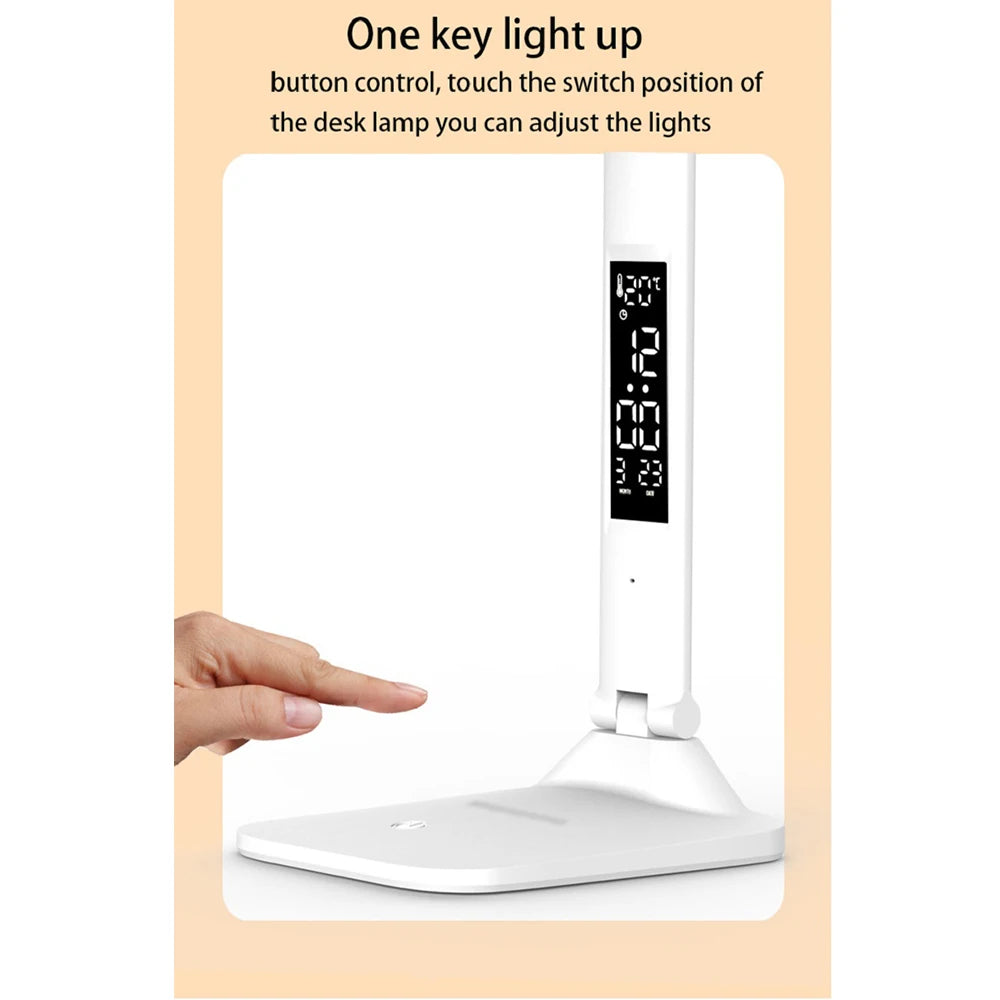 Lampe de bureau LED pliable avec écran horloge et température