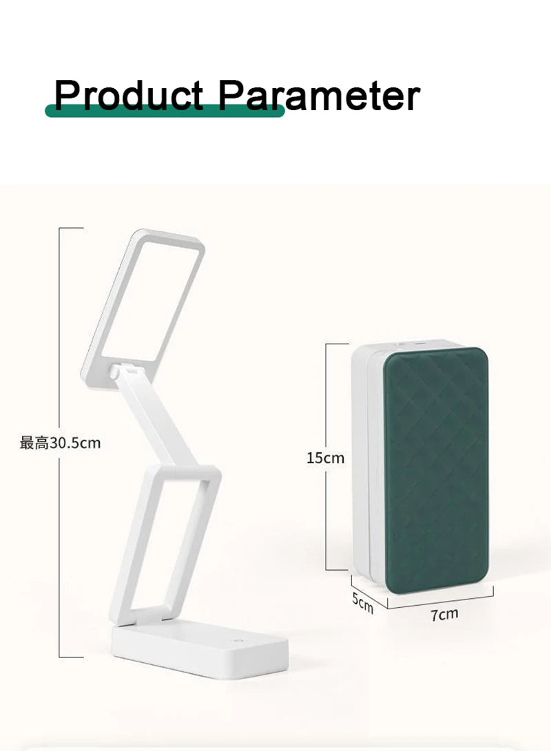 Lampe de bureau sans fil pliable rechargeable à tête orientable