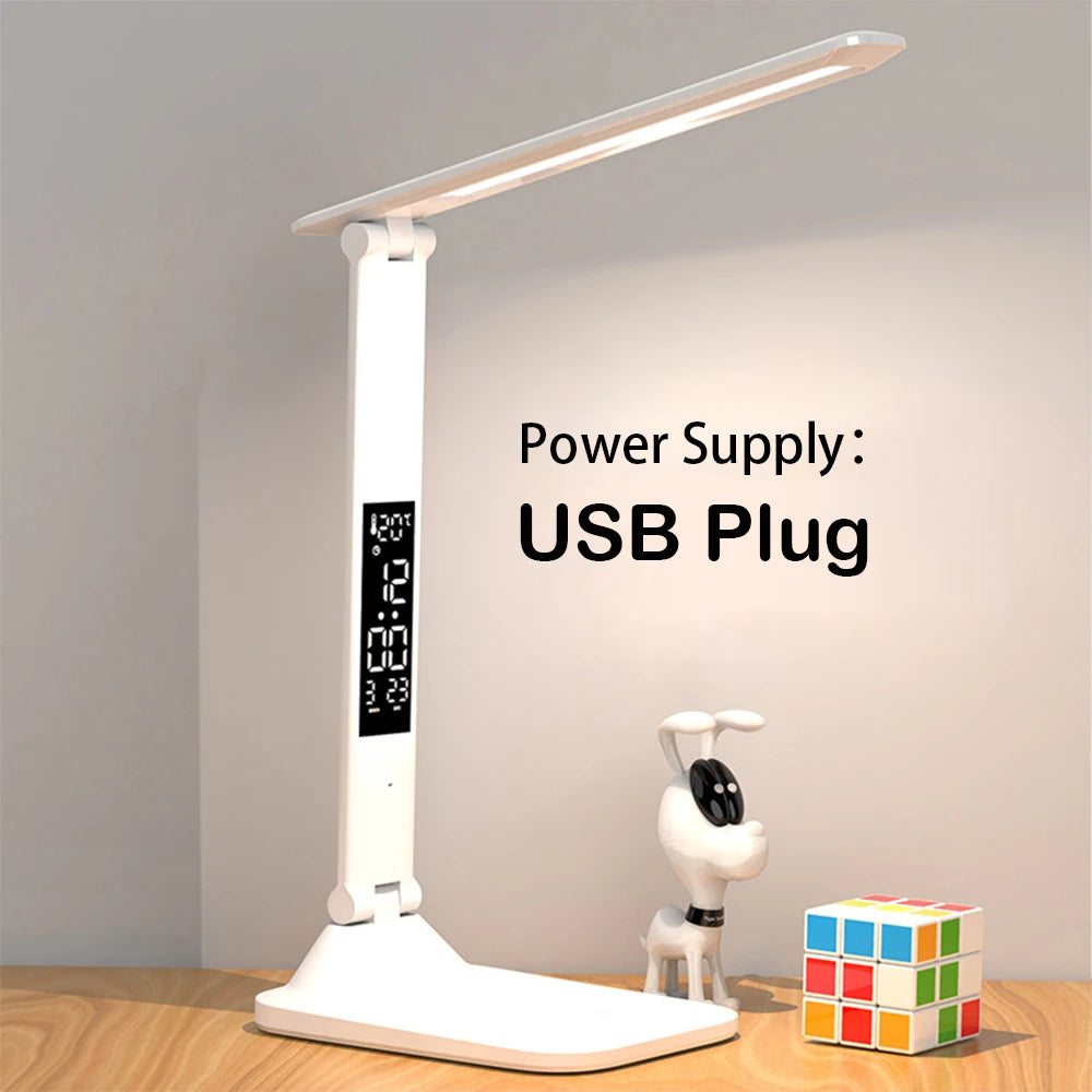 Lampe de bureau LED pliable avec écran horloge et température