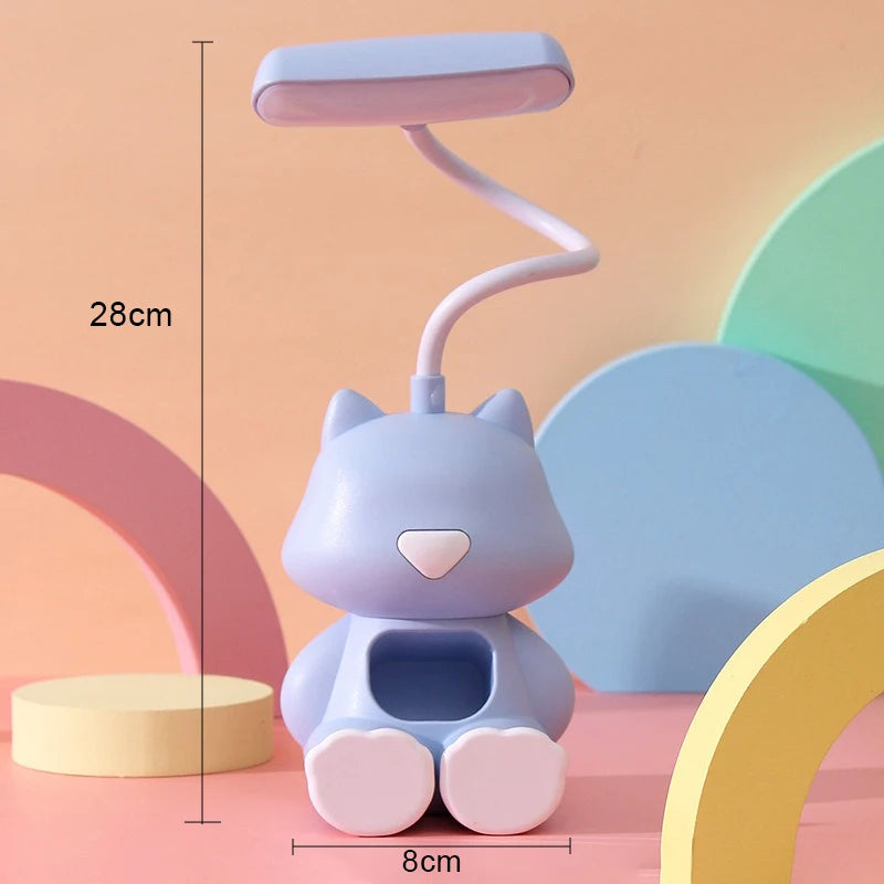 Lampe de bureau enfant chat rechargeable avec support téléphone