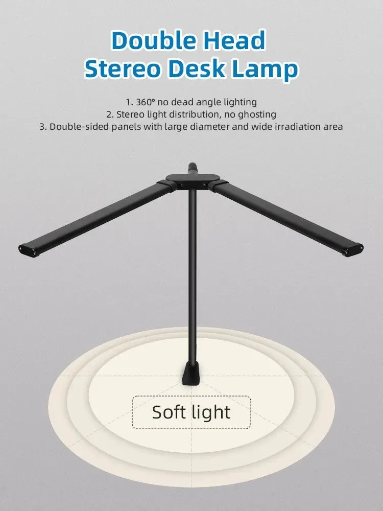 Lampe de bureau LED à pince, double tête et col de cygne flexible