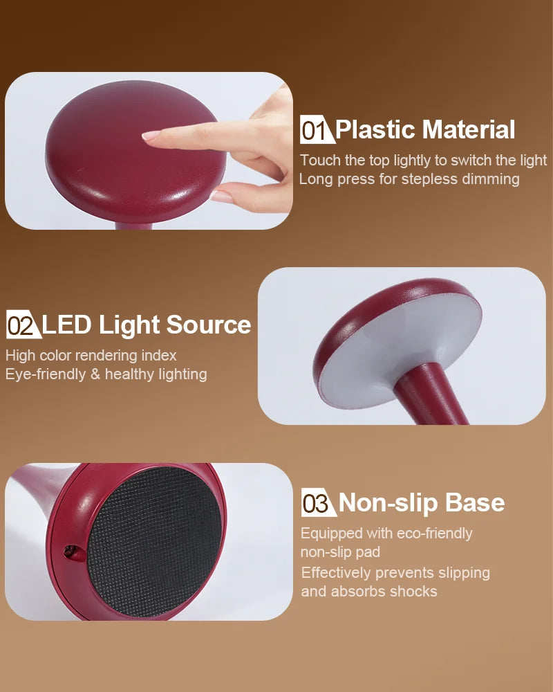 Lampe de bureau sans fil champignon rechargeable à commande tactile