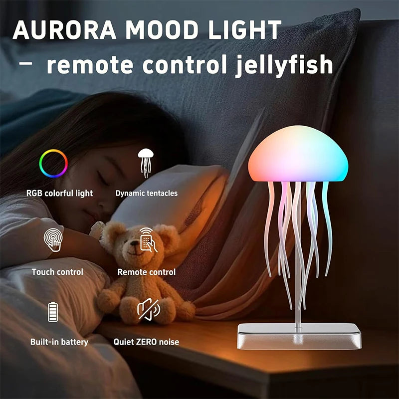 Lampe de bureau enfant méduse rechargeable à lumière colorée et télécommande