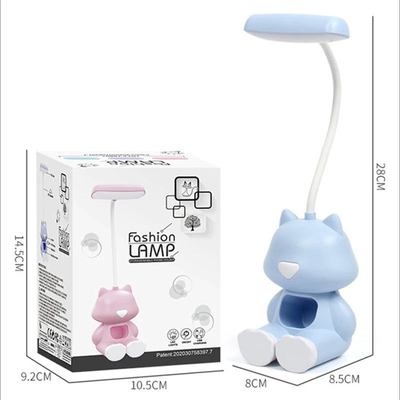Lampe de bureau enfant chat rechargeable avec support téléphone
