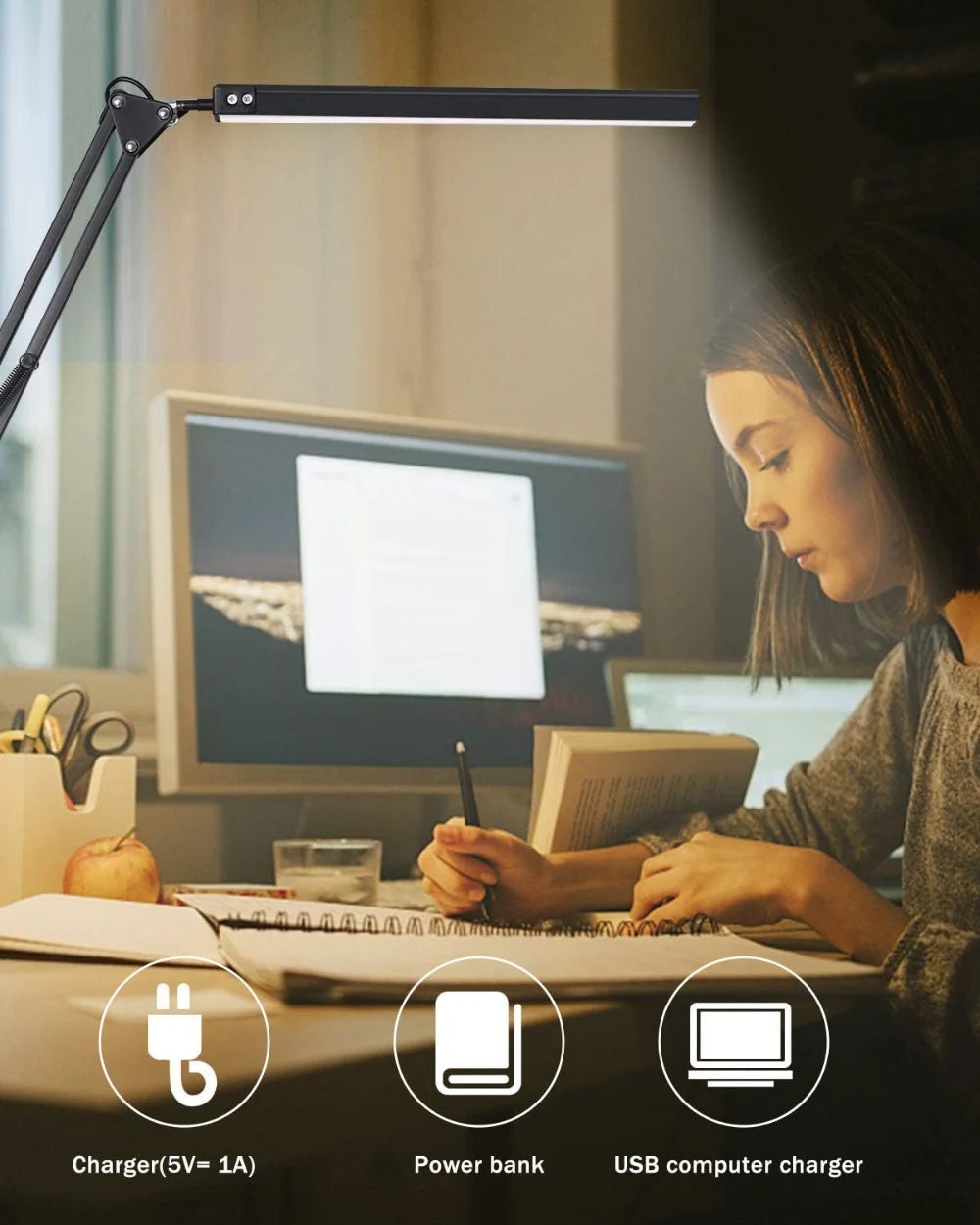 Lampe de bureau LED à pince avec bras articulé