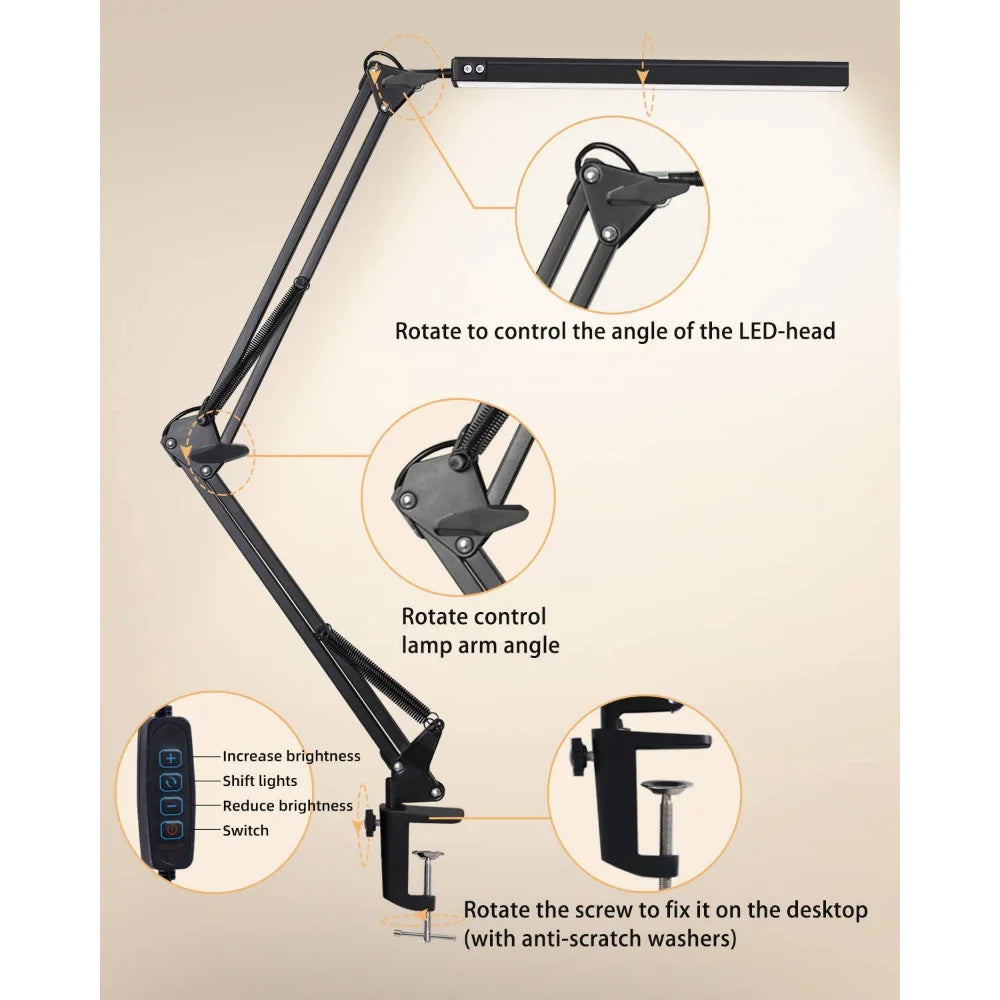 Lampe de bureau LED à pince avec bras articulé