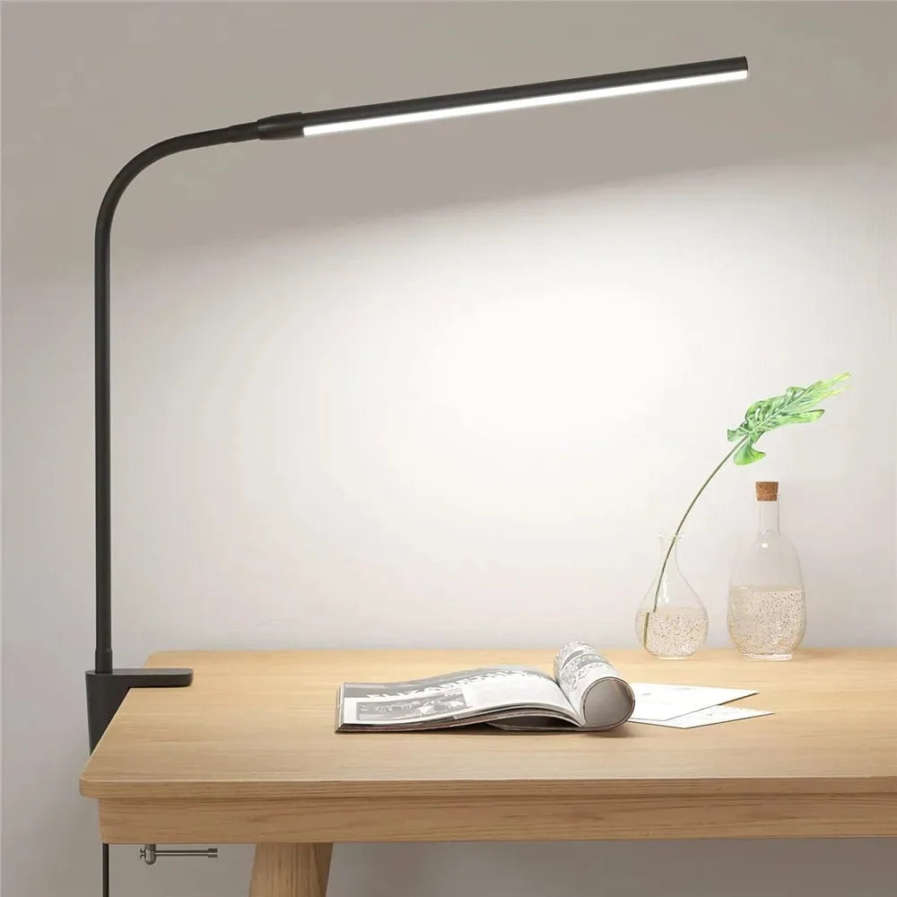 Lampe de bureau LED à pince, double tête et col de cygne flexible
