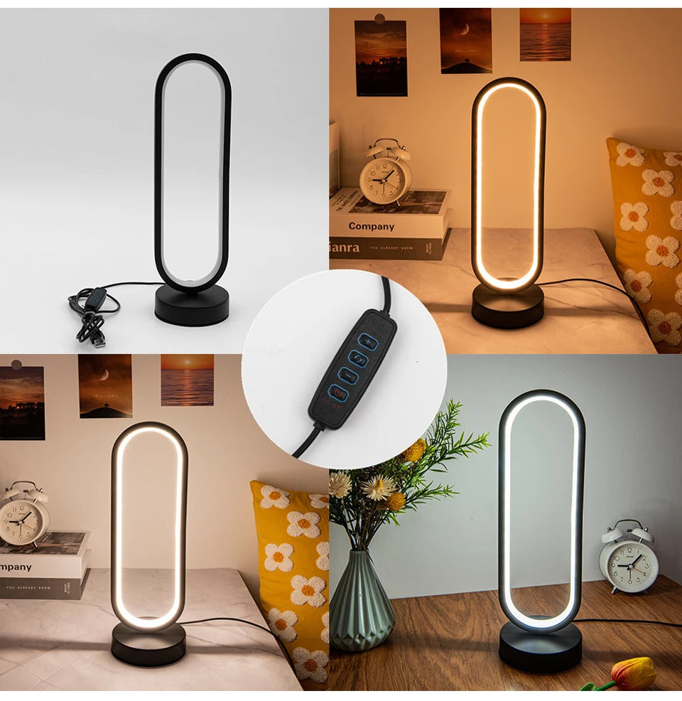 Lampe de bureau LED anneau noir avec 3 teintes