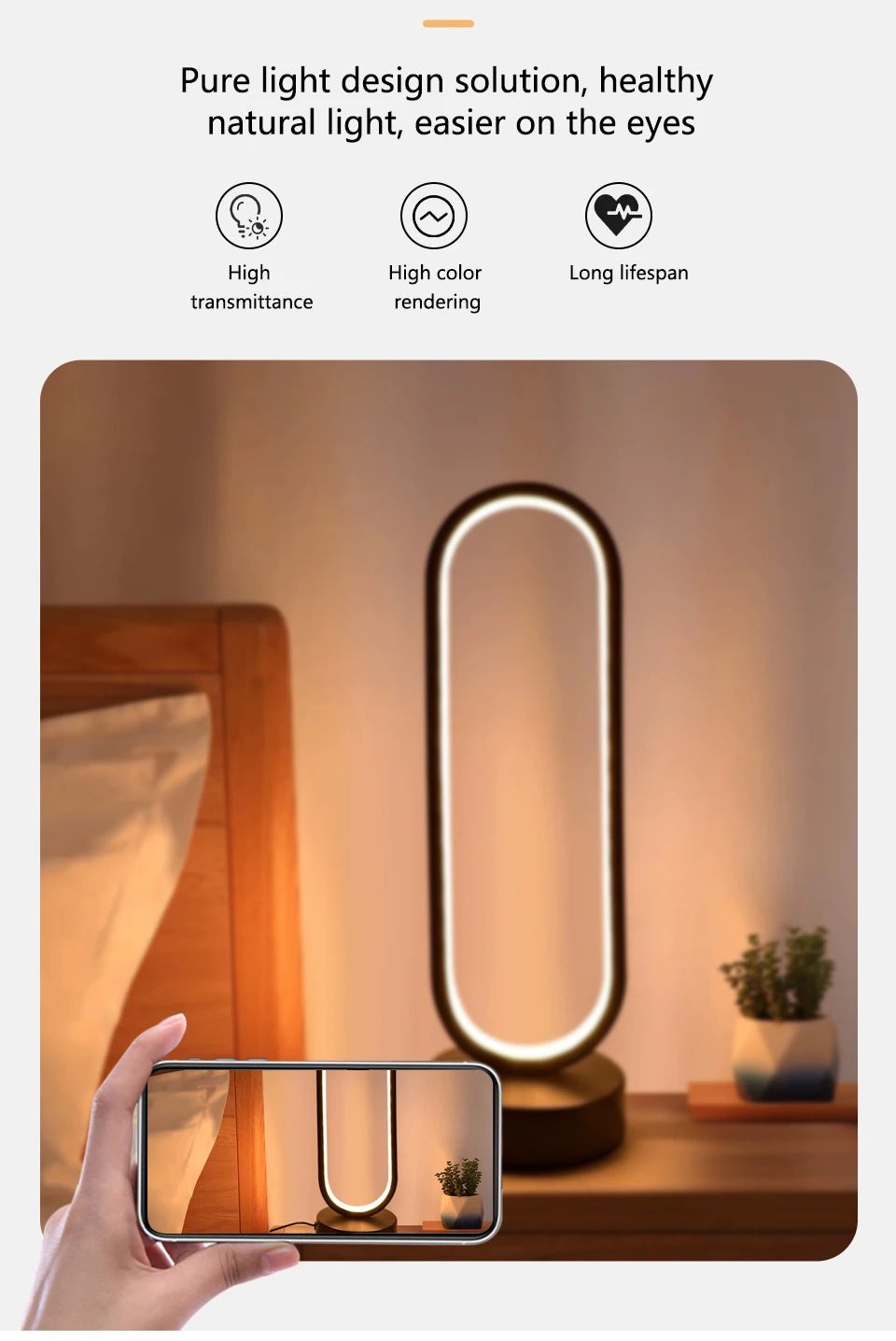 Lampe de bureau LED anneau noir avec 3 teintes