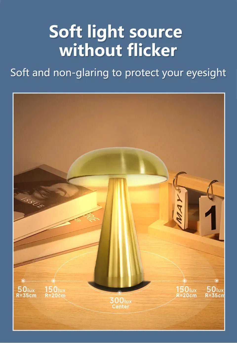 Lampe de bureau sans fil champignon rétro en métal