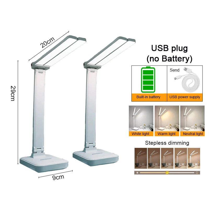 Lampe de bureau enfant pliable rechargeable à double barre LED