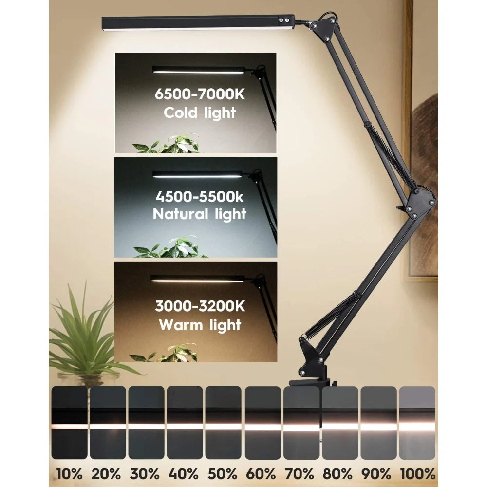 Lampe de bureau LED à pince avec bras articulé