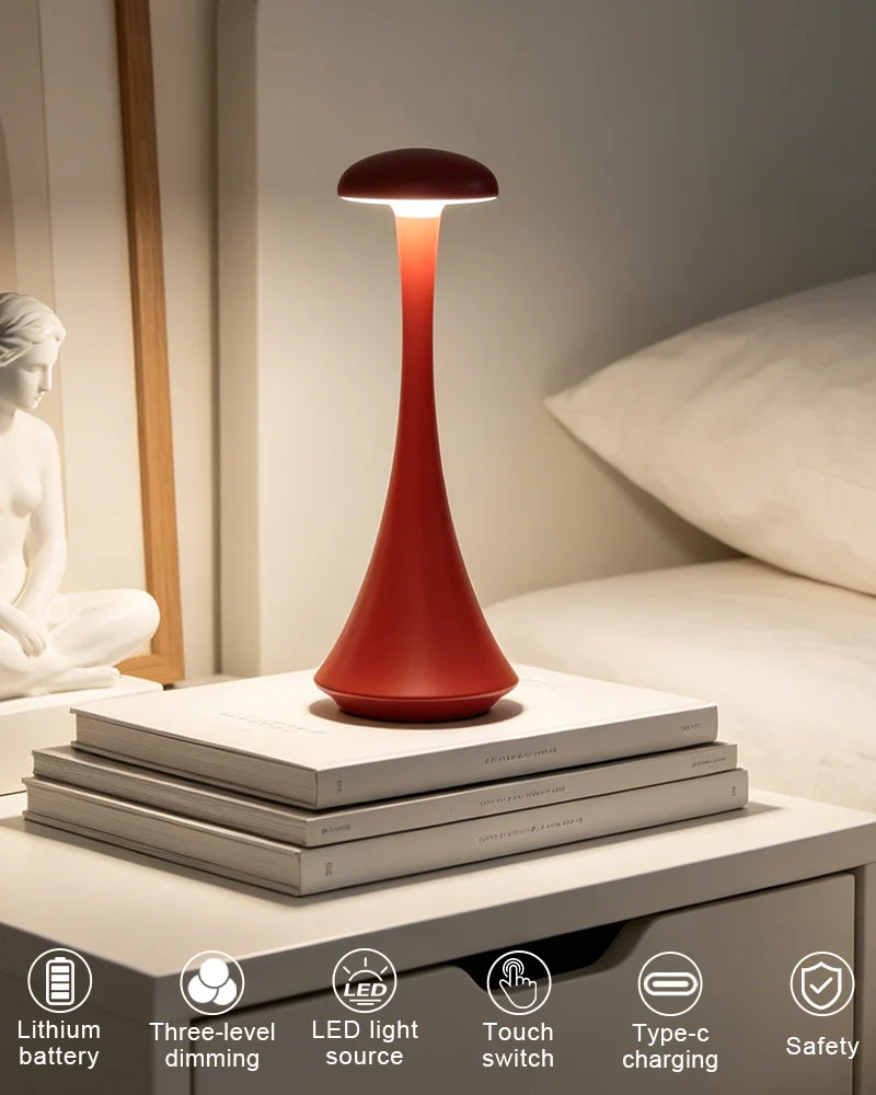 Lampe de bureau sans fil champignon rechargeable à commande tactile