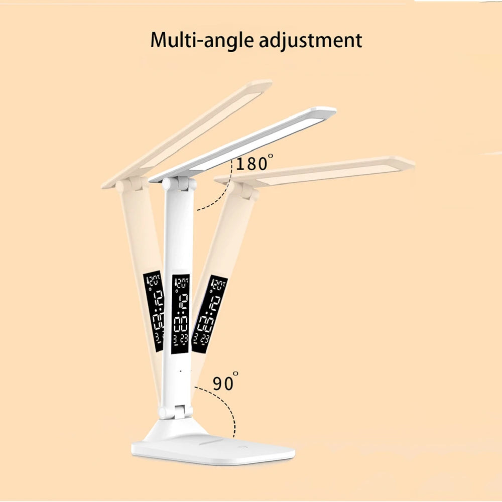 Lampe de bureau LED pliable avec écran horloge et température