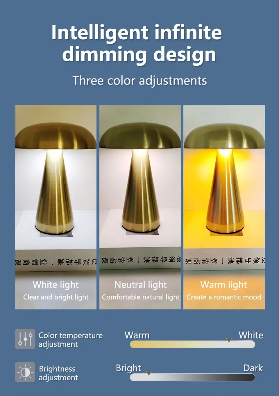 Lampe de bureau sans fil champignon rétro en métal