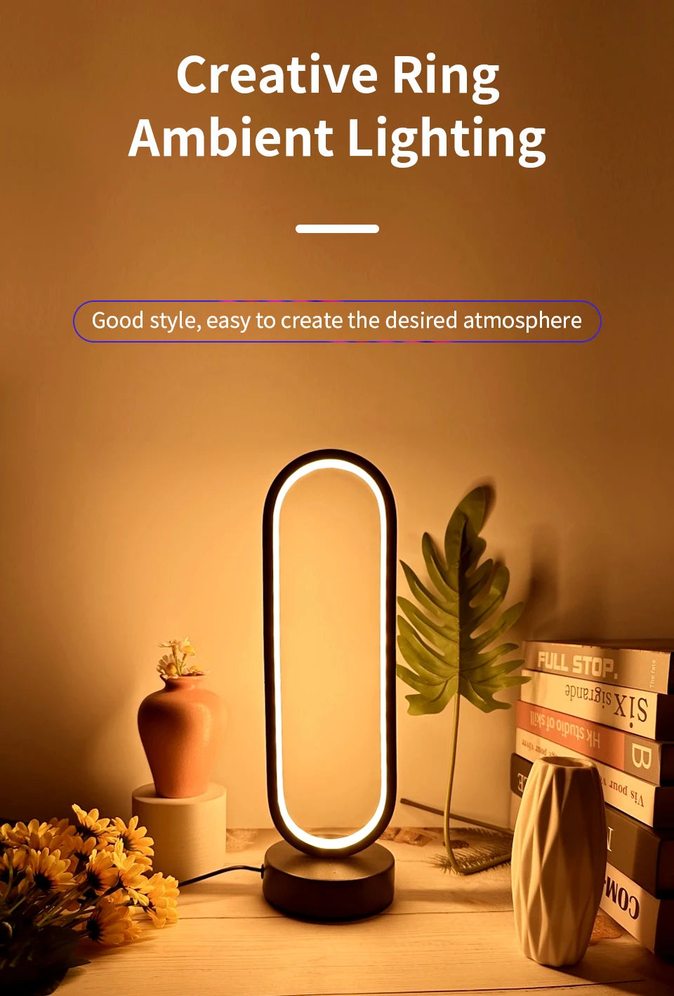 Lampe de bureau LED anneau noir avec 3 teintes