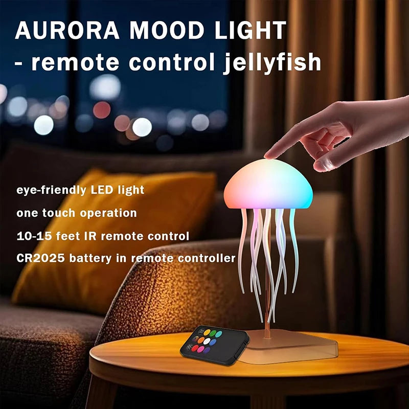 Lampe de bureau enfant méduse rechargeable à lumière colorée et télécommande