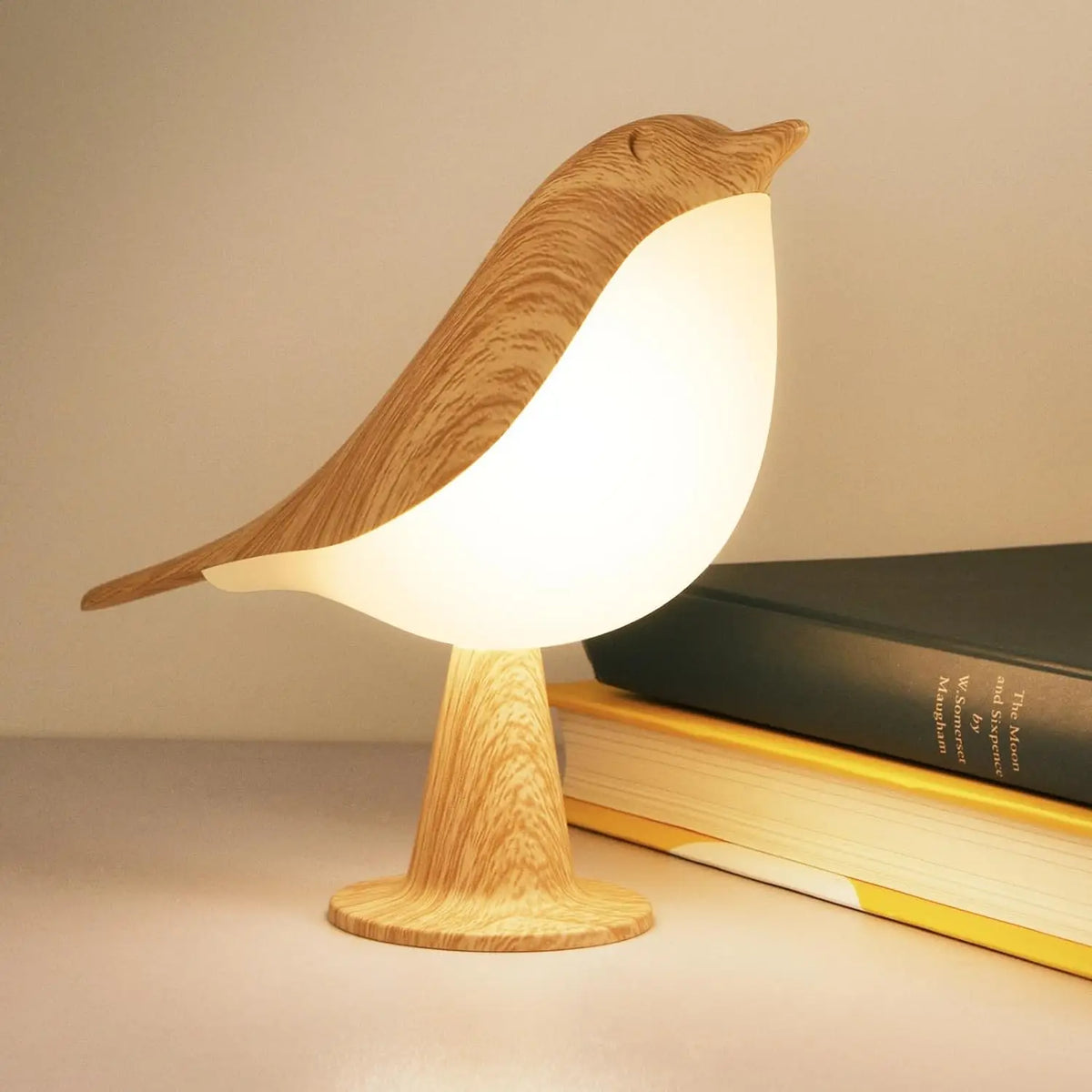 Lampe de bureau sans fil oiseau effet bois