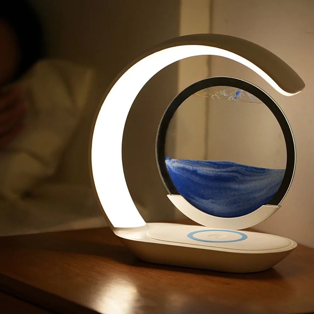 Lampe de bureau sans fil à sable mouvant avec chargeur à induction