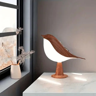 Lampe de bureau sans fil oiseau effet bois