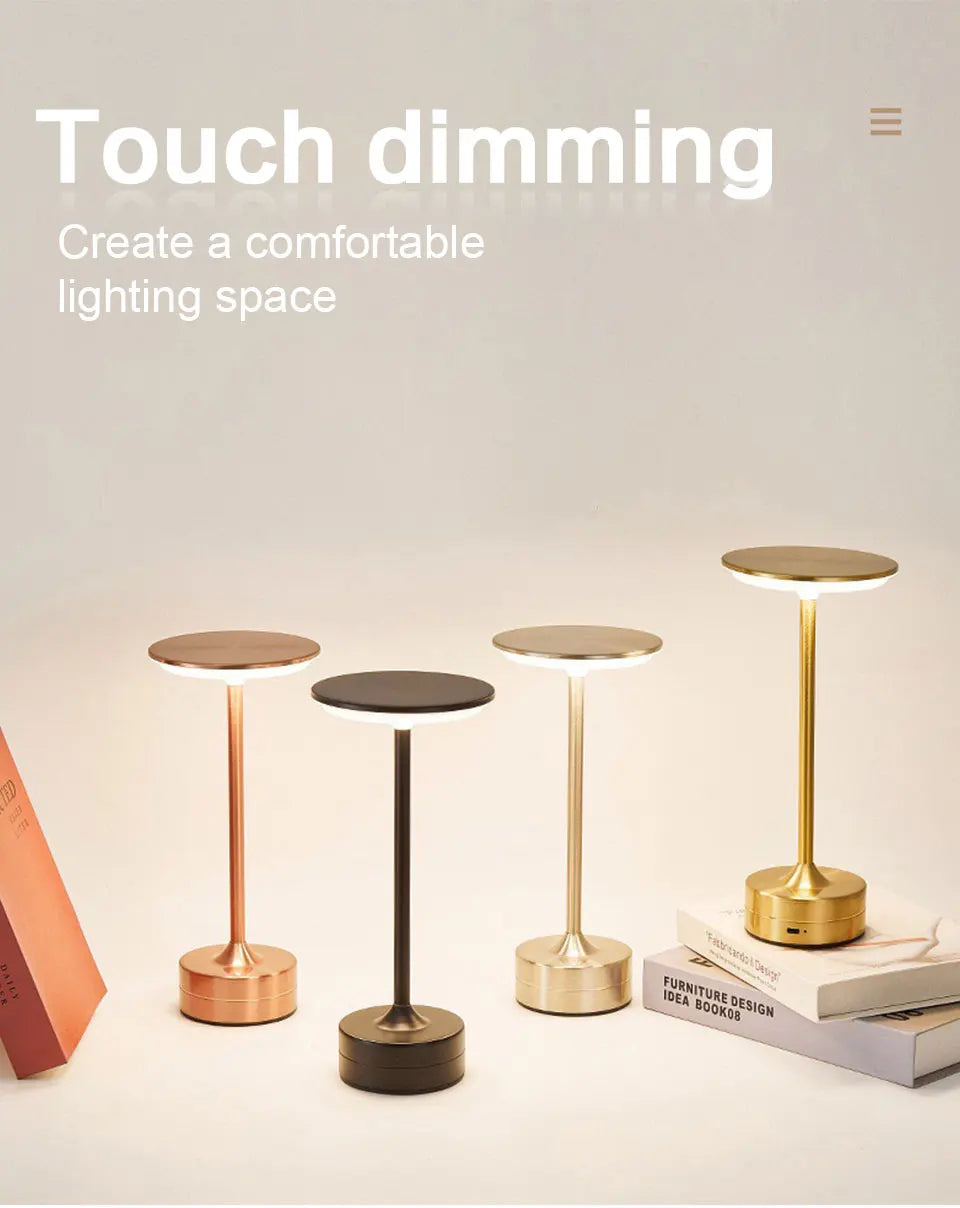 Lampe de bureau sans fil tactile en métal à tête ronde, 3 teintes de blanc
