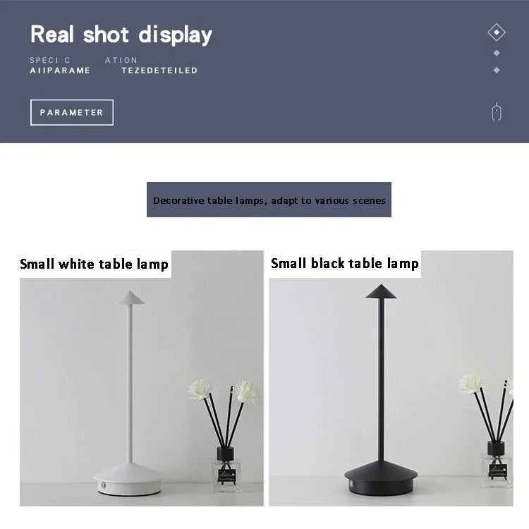 Lampe de bureau sans fil en métal à chapeau conique, rechargeable