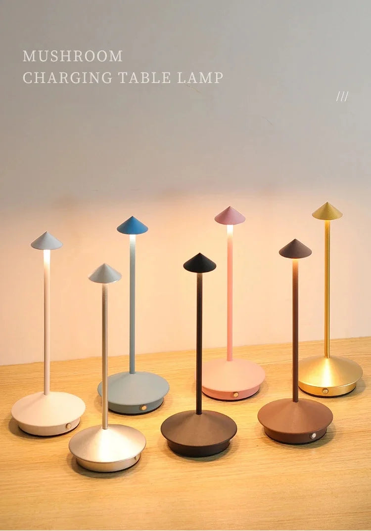 Lampe de bureau sans fil en métal à chapeau conique, rechargeable