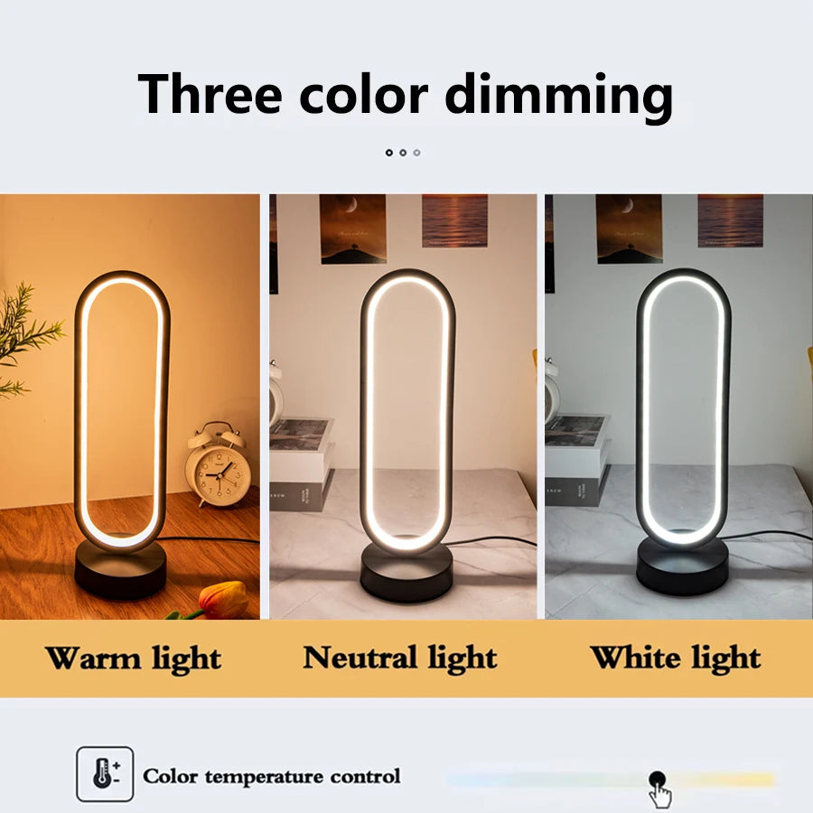 Lampe de bureau LED anneau noir avec 3 teintes