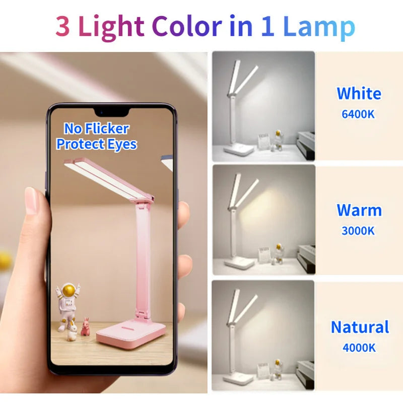 Lampe de bureau enfant pliable rechargeable à double barre LED