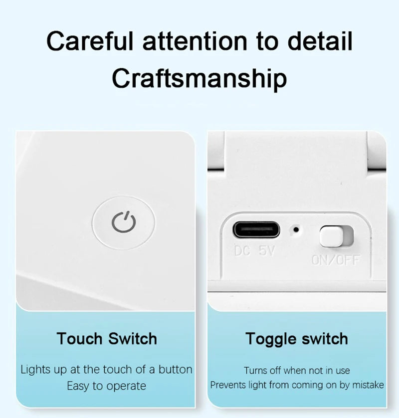 Lampe de bureau sans fil pliable rechargeable à tête orientable