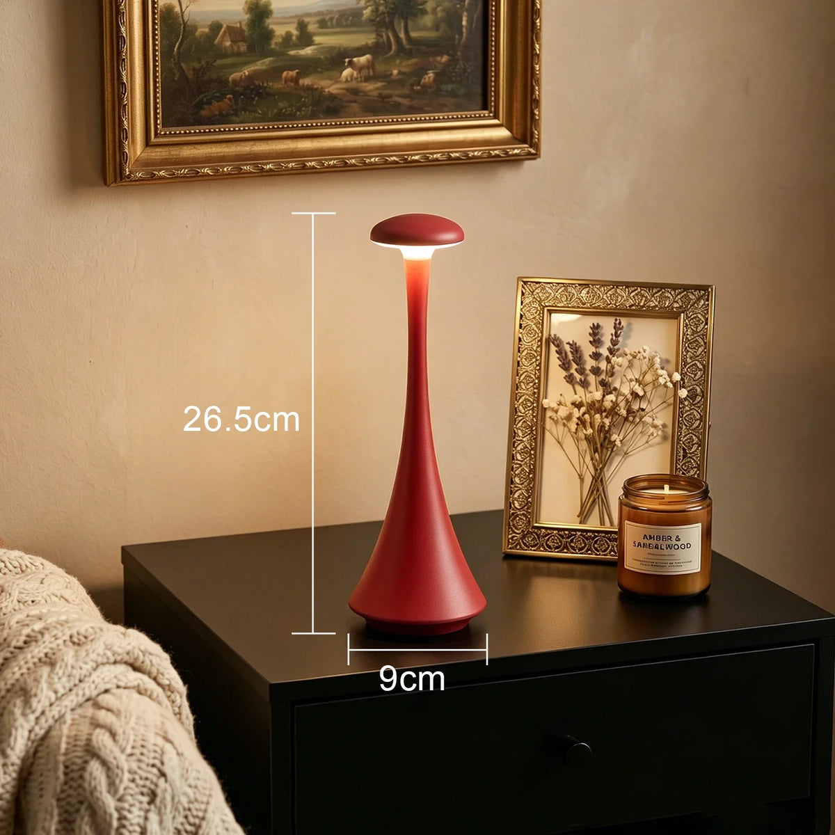 Lampe de bureau sans fil champignon rechargeable à commande tactile