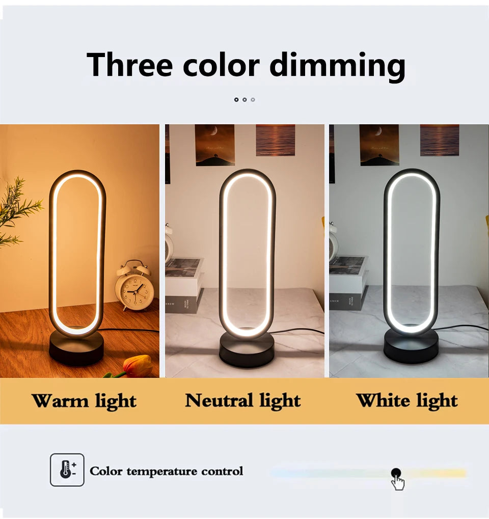 Lampe de bureau LED anneau noir avec 3 teintes