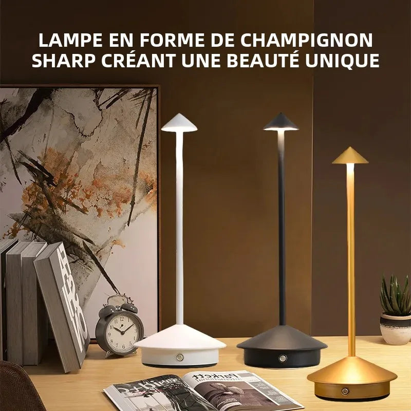 Lampe de bureau sans fil en métal à chapeau conique, rechargeable