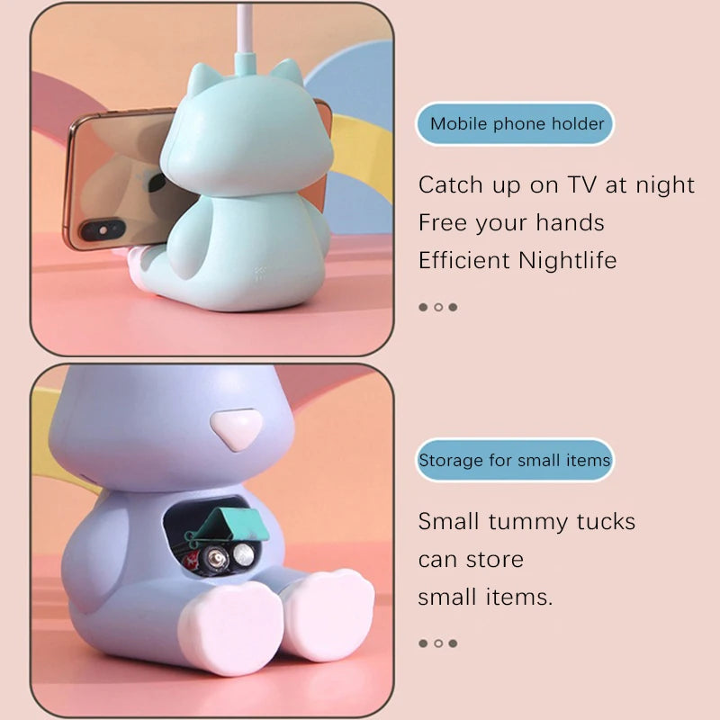 Lampe de bureau enfant chat rechargeable avec support téléphone