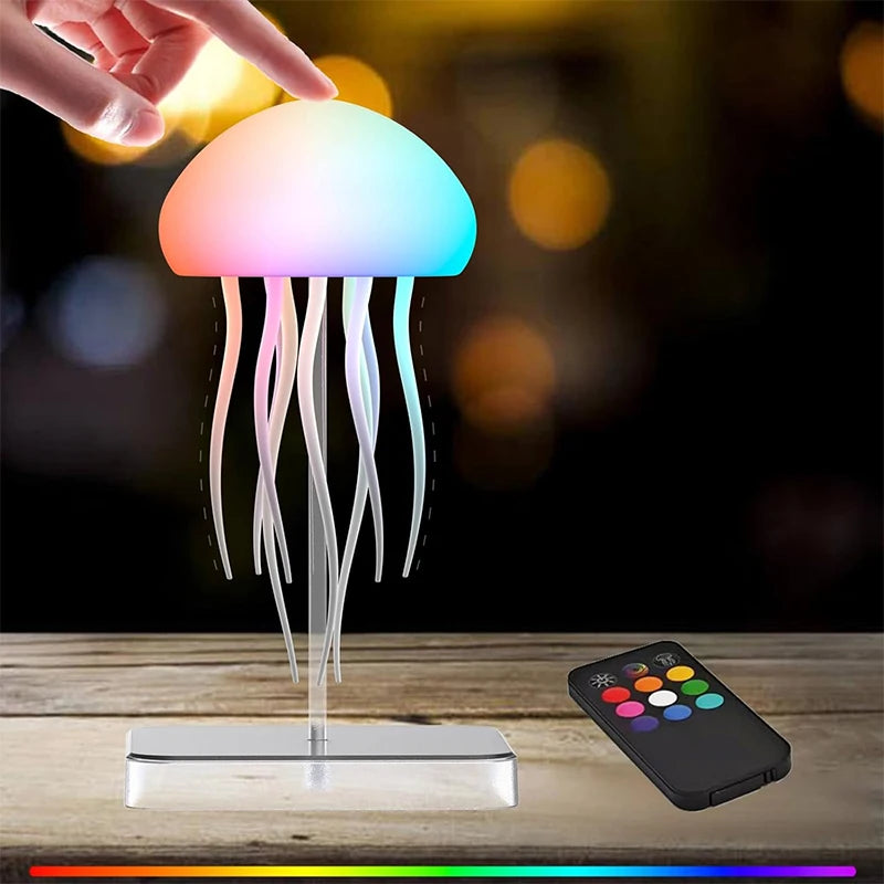 Lampe de bureau enfant méduse rechargeable à lumière colorée et télécommande