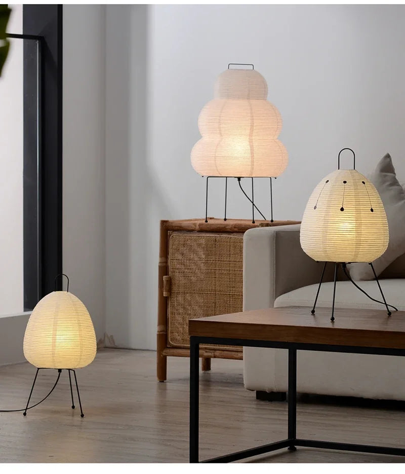 Lampe de bureau LED en papier de riz sur trépied en métal
