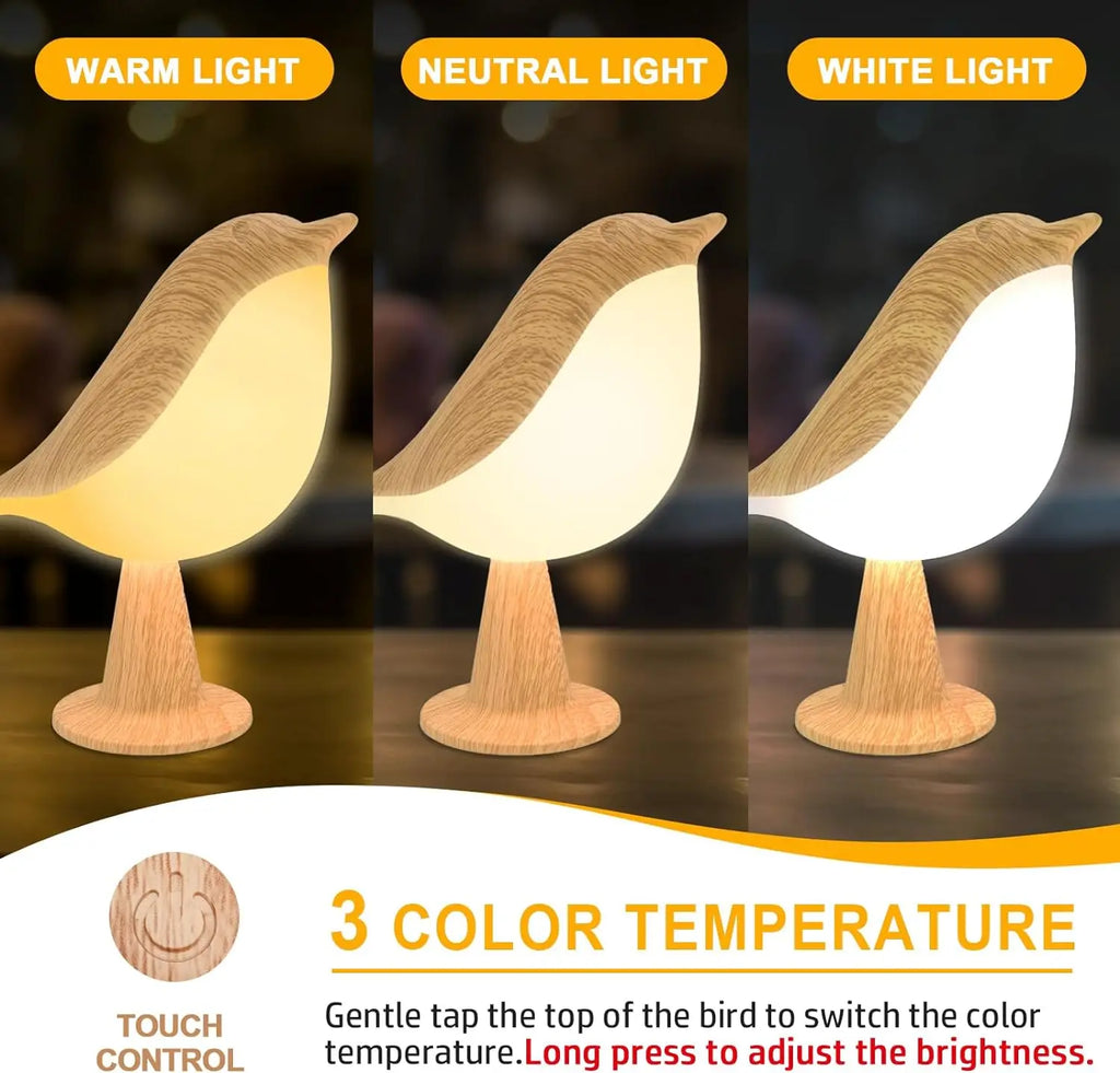 Lampe de bureau sans fil oiseau effet bois
