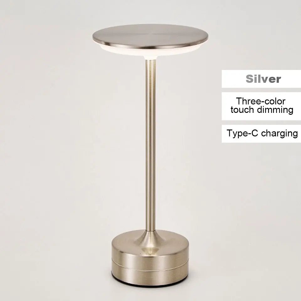 Lampe de bureau sans fil tactile en métal à tête ronde, 3 teintes de blanc
