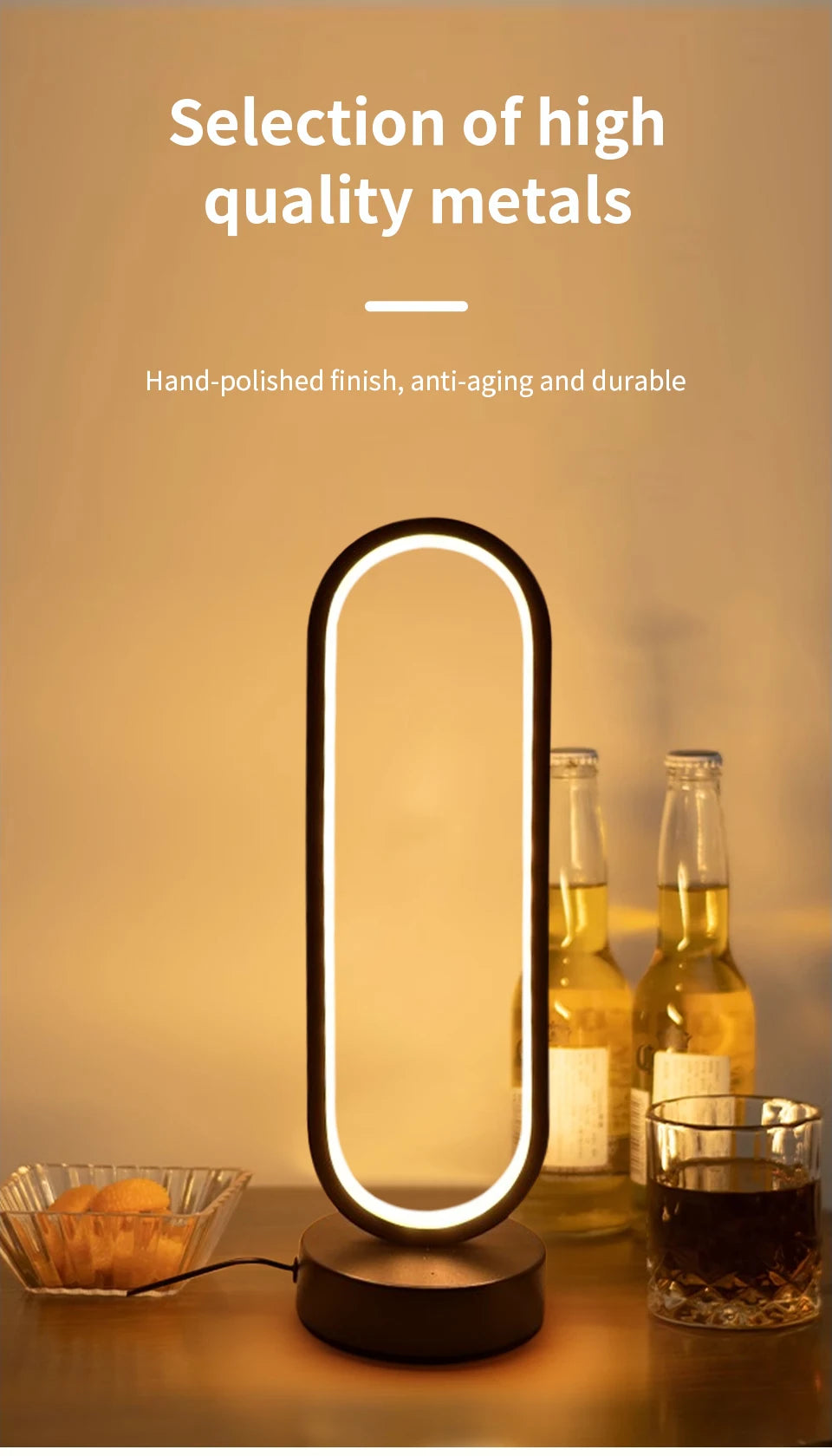 Lampe de bureau LED anneau noir avec 3 teintes