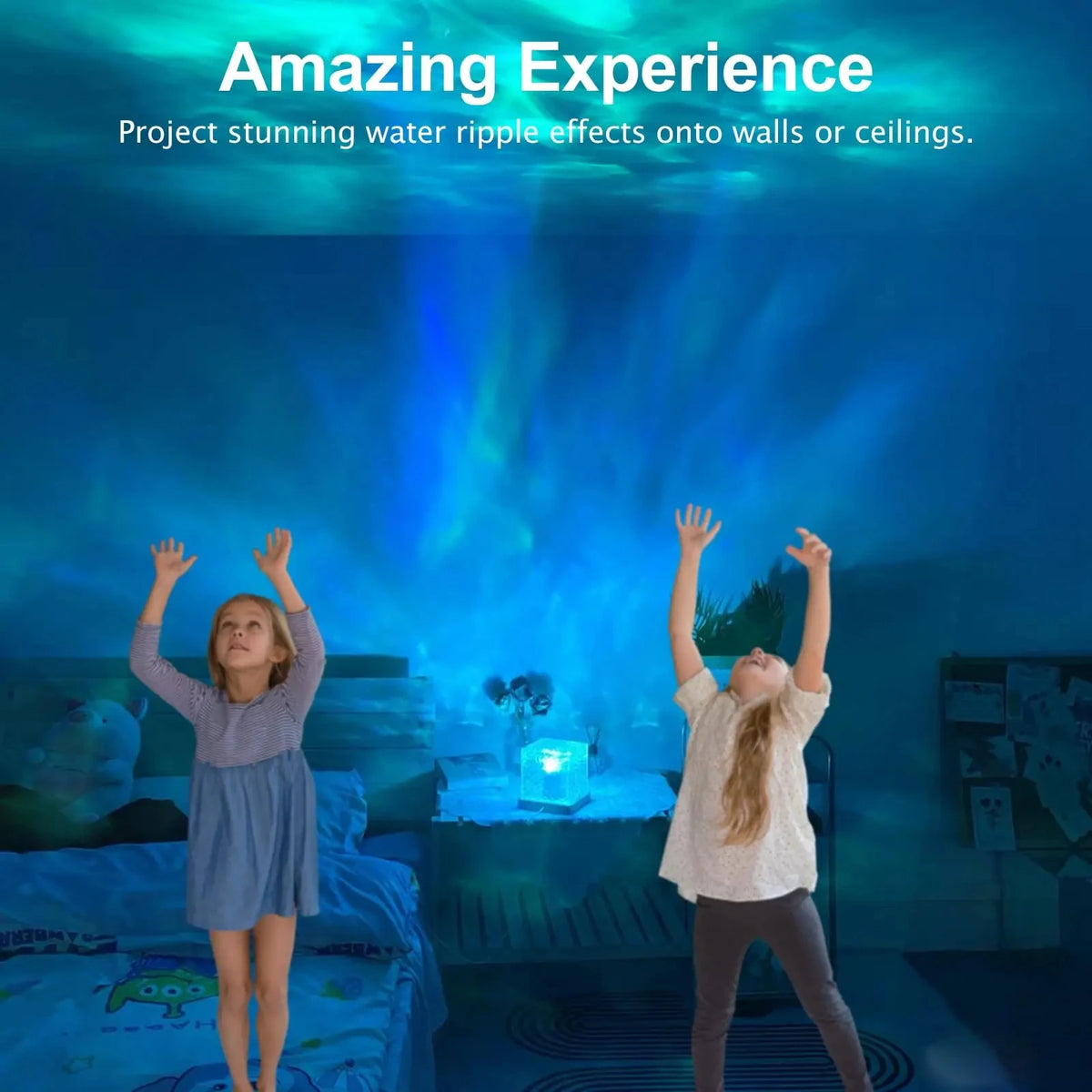 Lampe de bureau enfant cube rechargeable à reflets de vagues et télécommande