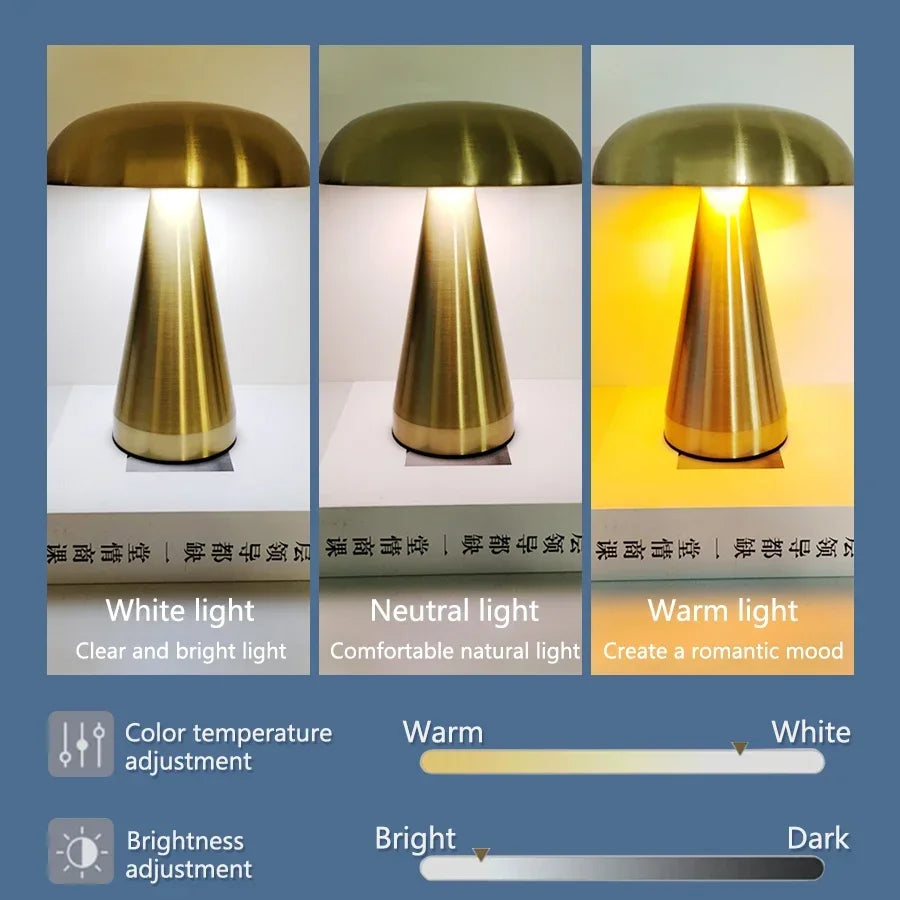 Lampe de bureau sans fil champignon rétro en métal