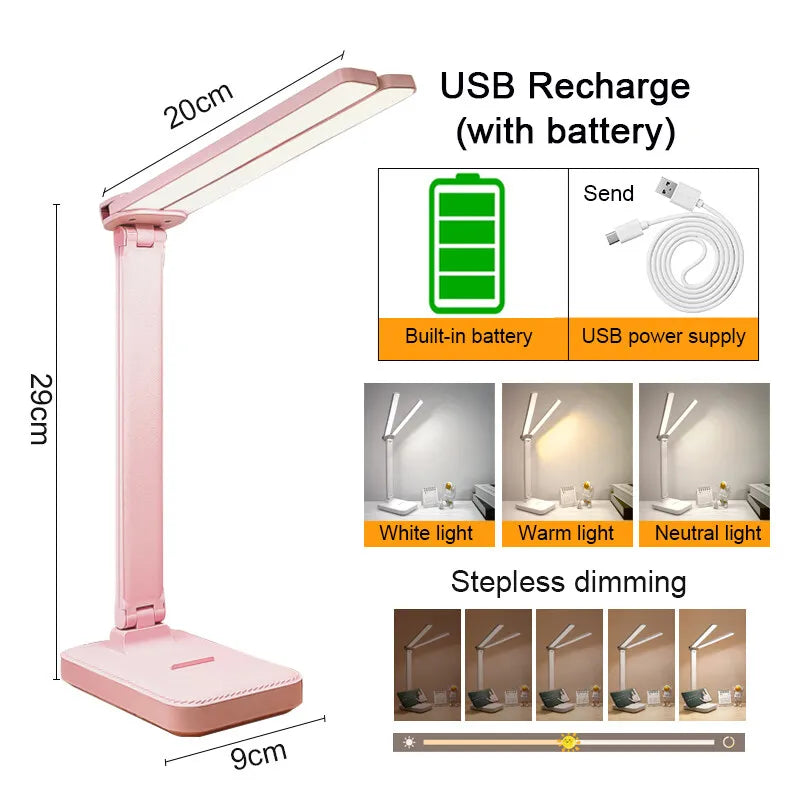 Lampe de bureau enfant pliable rechargeable à double barre LED
