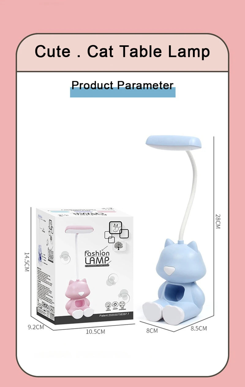 Lampe de bureau enfant chat rechargeable avec support téléphone