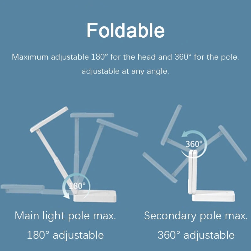 Lampe de bureau sans fil pliable rechargeable à tête orientable