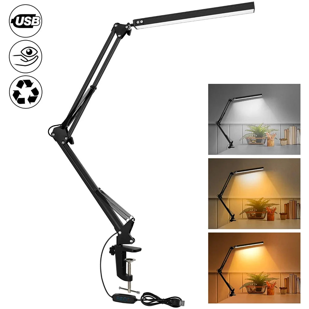 Lampe de bureau LED à pince avec bras articulé