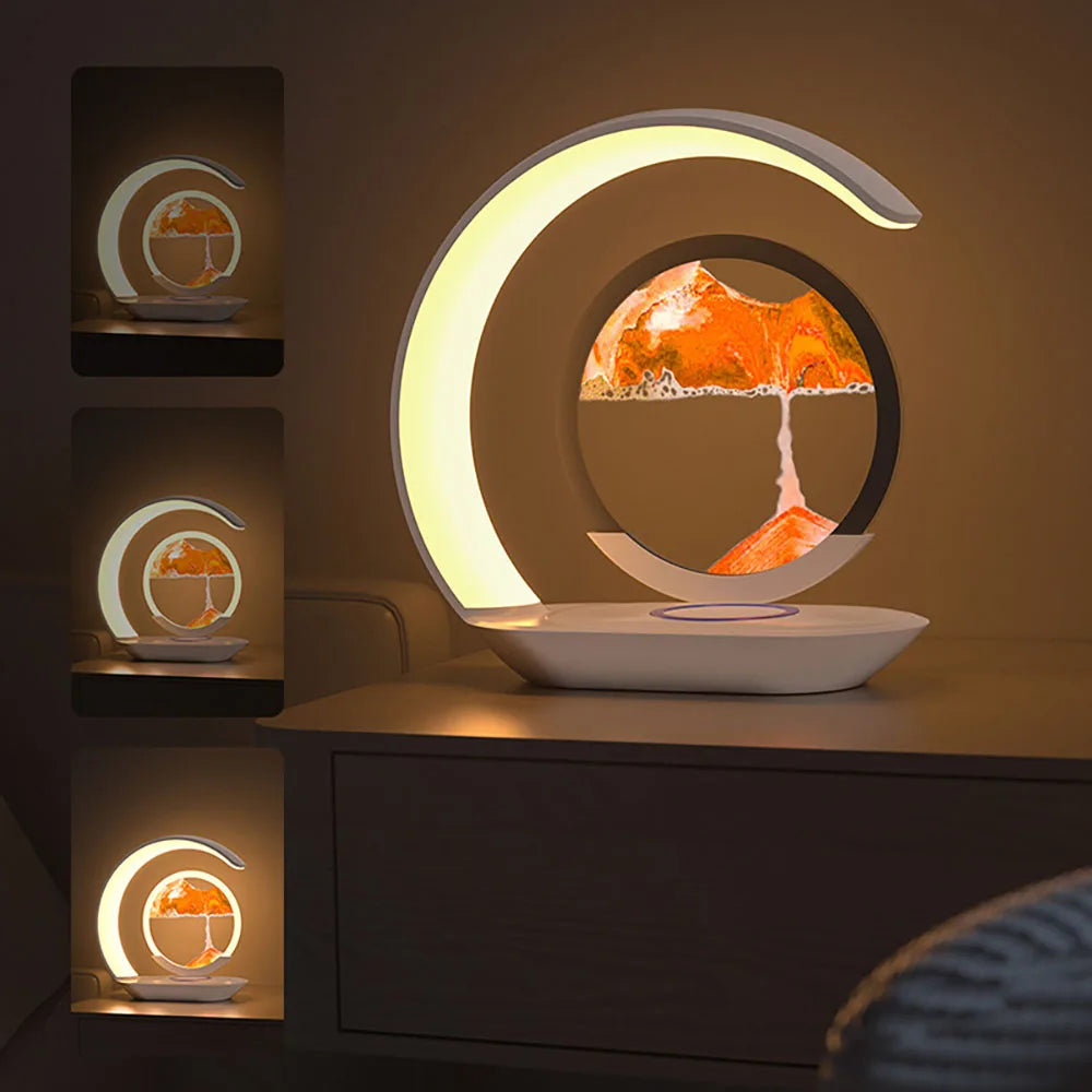 Lampe de bureau sans fil à sable mouvant avec chargeur à induction